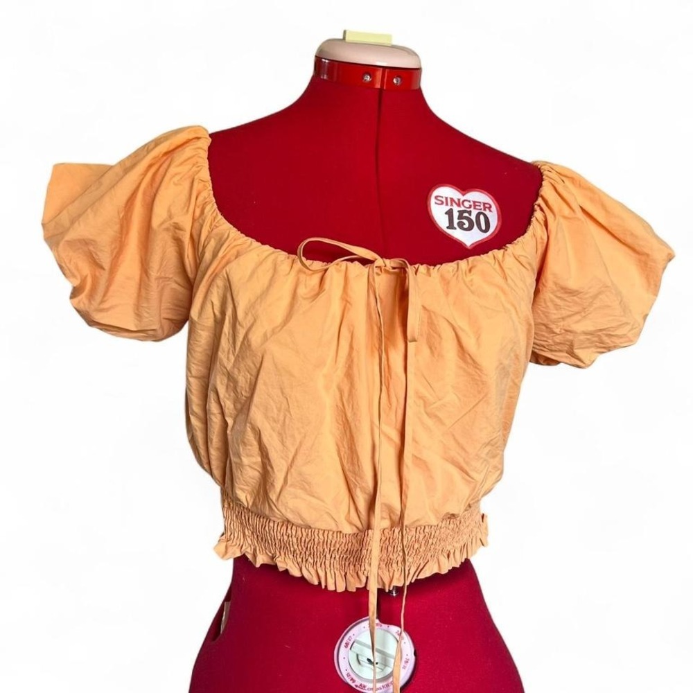 ASTR The Label Cotton Orange Puff Sleeve Crop Top Medium Cottagecore Boho Summer